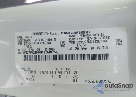 2019 Ford F250 Super Duty из США, поврежденный, VIN 1FD7W2B66KEG48759